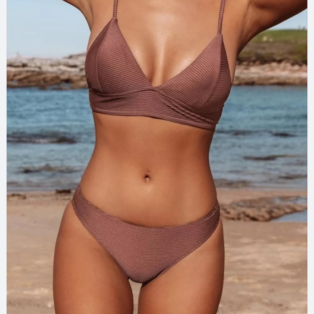 Cupshe Ribbed Mauve Brown Triangle One-Piece Swim